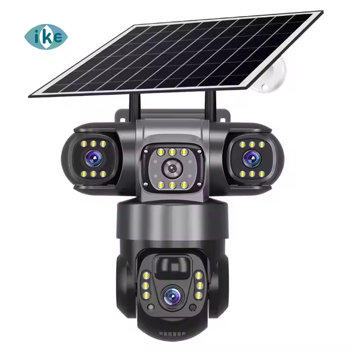 V380pro 3 Lens With 3 Screens Solar 6MP 3K 4G SIM Card Camera PTZ Security with 8W Solar Panel 8000mAh Battery for Home Safety